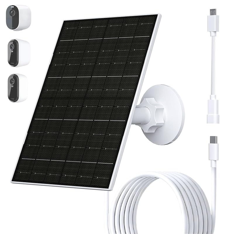 Painel Solar Monocristalino FUTUREZEN 6 W com USB-C para Câmeras Arlo, Suporte Ajustável e Cabo de 3 m
