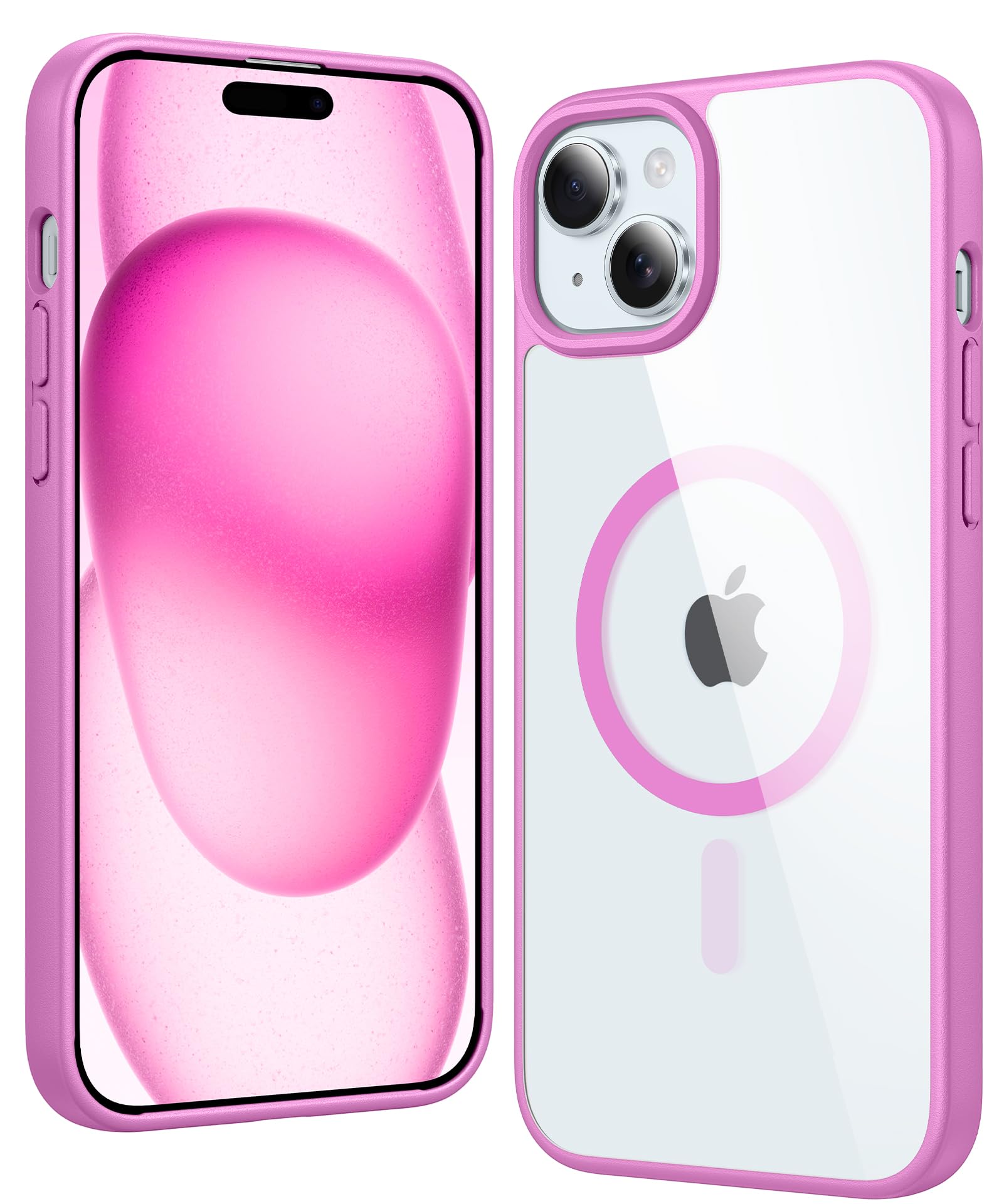 FNTCASE for iPhone 15 Plus Case Clear Magnetic with Screen Protector | Anti Yellowing, Compatible with Magsafe, Rugged Shockproof Protective, Transparent Cell Phone Cover