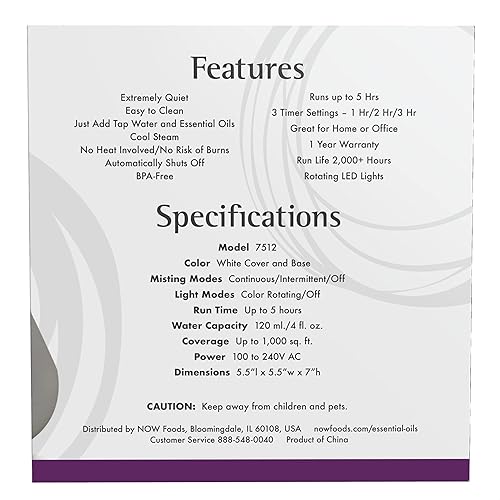 Miniatura 2 de Difusor ultrasónico de aceite de Now Foods, 7512, Blanco, 1, 1