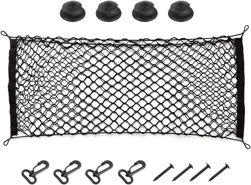 Car Rear Cargo Net, Adjustable Elastic Storage Organizer Net, Trunk Cargo Storage Net, Universal Fit for Car, Vehicle, SUV (35.4"x15.8")