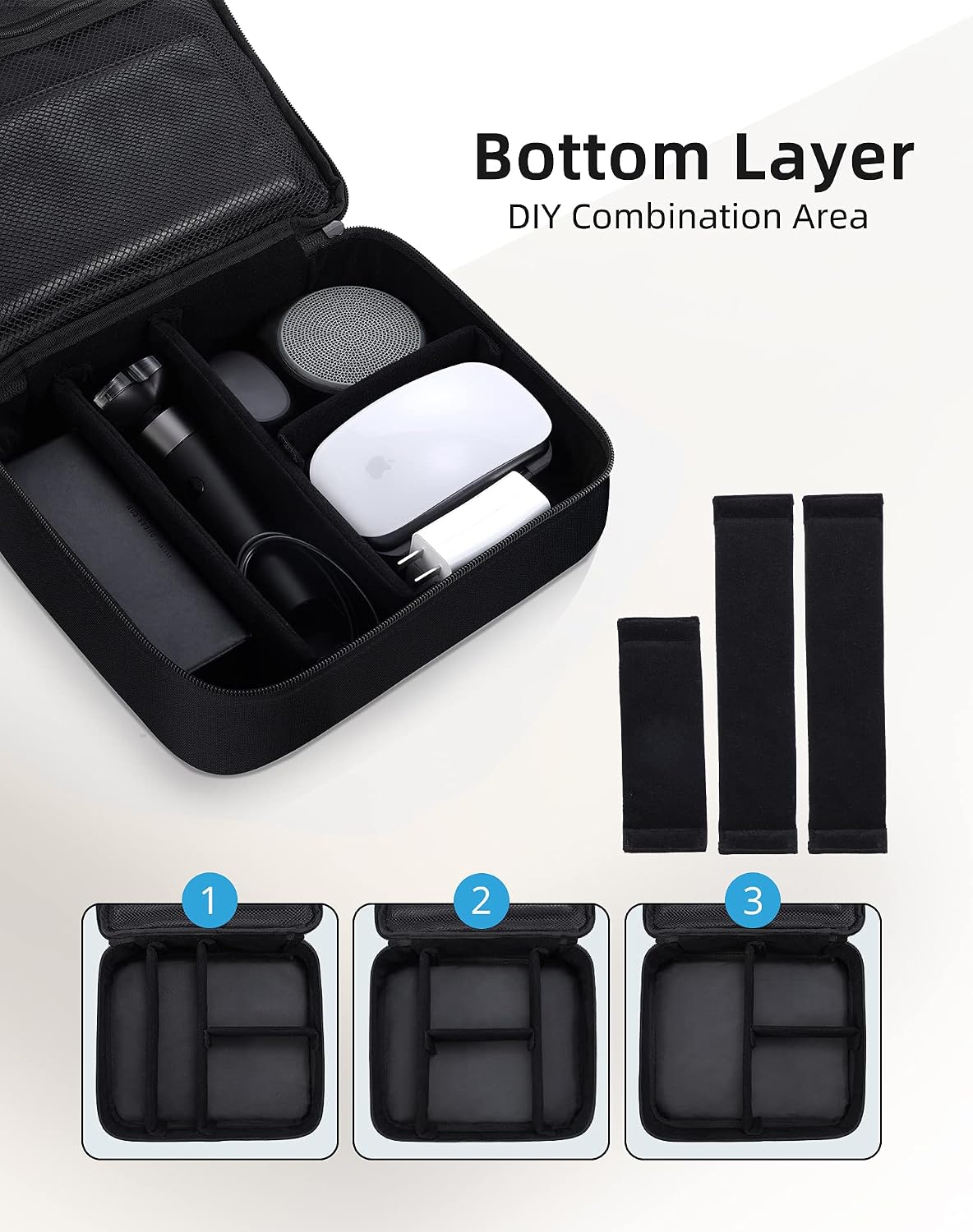 Electronics Travel Organizer, Waterproof Cable Organizer Bag for Electronic Accessories 3 Layer Large Shockproof Cable Storage Bag for Cord, Power Bank, Tablet- Black