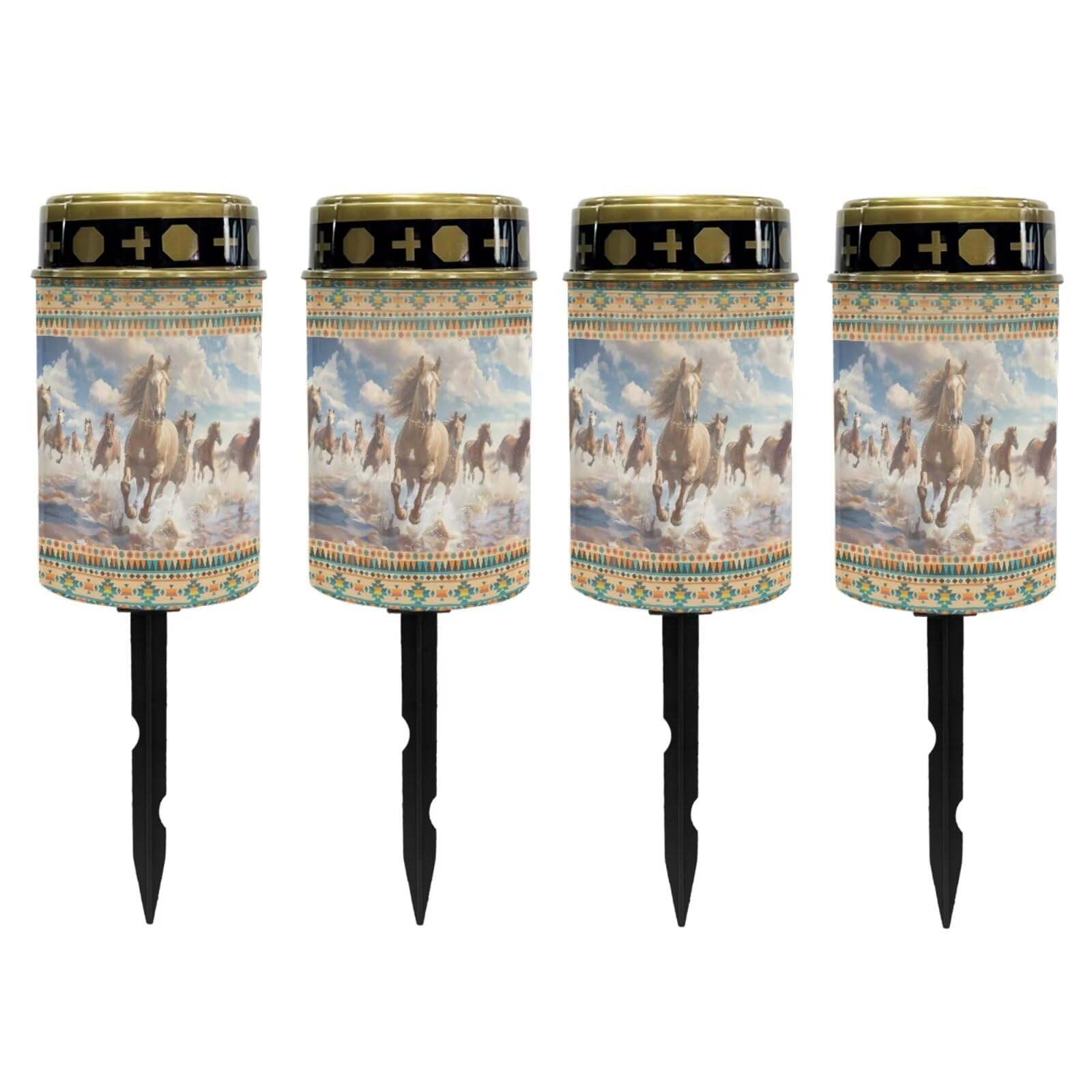 Poceacles Solar Lights Outdoor Cemetery Lights Solar Powered Cemetery Solar Lights Grave Flameless Candles Outdoor Stake Garden Lights Solar Lantern Outdoor Decoration, Aztec Brown Horse, Pack of 4