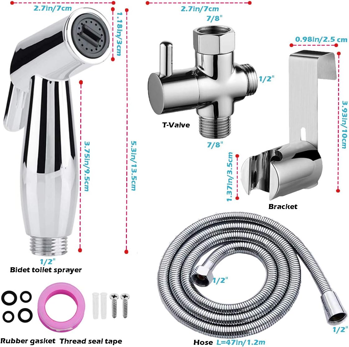 FLPMIX Handheld Bidet Sprayer for Toilet - Can Be Hot and Cold Water - Adjustable Pressure Control Sprayers Kit for Toilet, Baby Cloth Diaper, Bathroom Cleaner, Pet Shower, Personal Hygiene（Chrome）