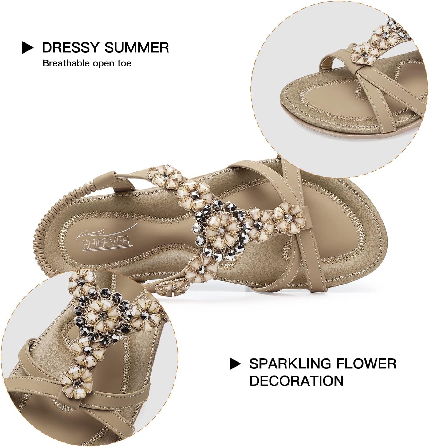 SHIBEVER Flat Sandals for Women Dressy: Summer Comfortable Ankle Strap Womens Sandal - Image 3