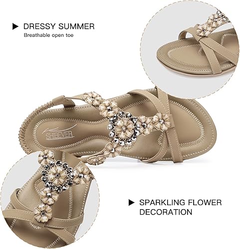 Miniatura 3 de SHIBEVER - Sandalias planas para mujer, lindas y cómodas, con correa de tobillo, estilo bohemio, elegante, zapatos planos de verano
