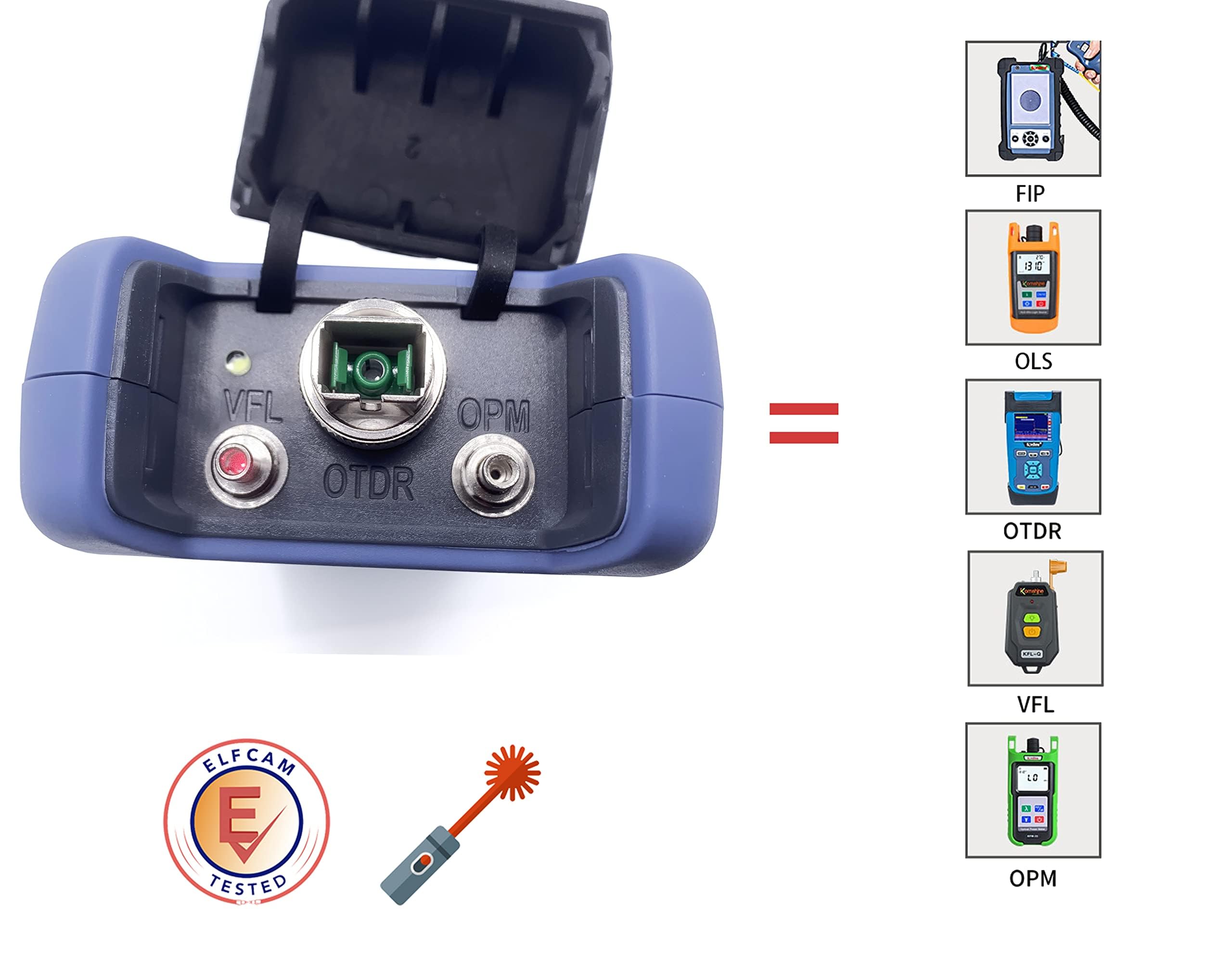 Elfcam® - OTDR per FTTH, 1310nm / 1550nm, Portatile 4 in 1 OTDR + VFL+ OPM + OLS, OTDR Tester Fibra Ottica/Rilettometro del dominio Ottico, fino a 60km (ELF-3800)