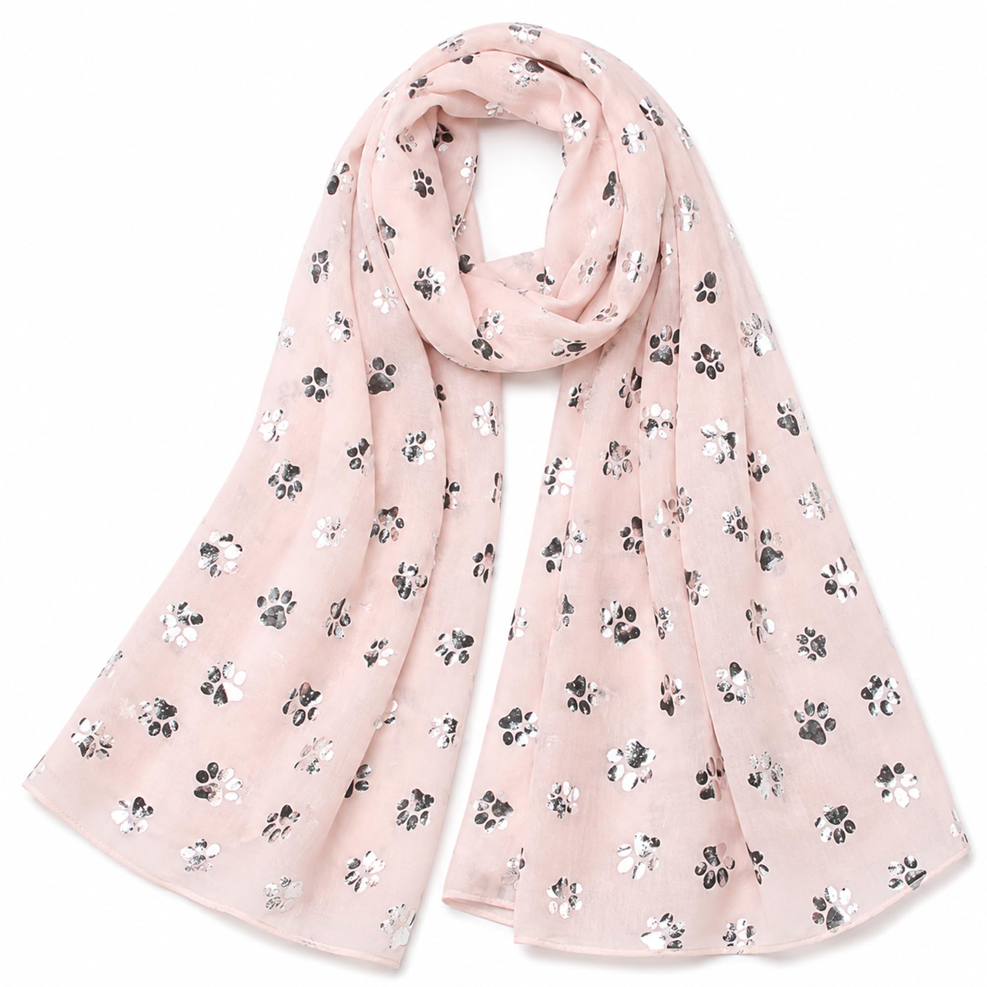 Furever Gifts Women's Pink Animal Paw Print Scarf Cotton Blend For 180Cm X 70Cm