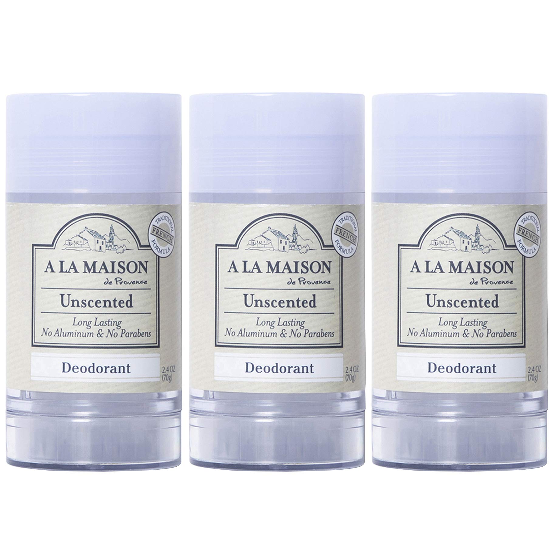 de Provence Natural Aluminum-Free Deodorant | Unscented | Traditional French Milled Formula | Long Lasting Safe and Effective | Free of SLS, Parabens and Sulfates (3 Pack)