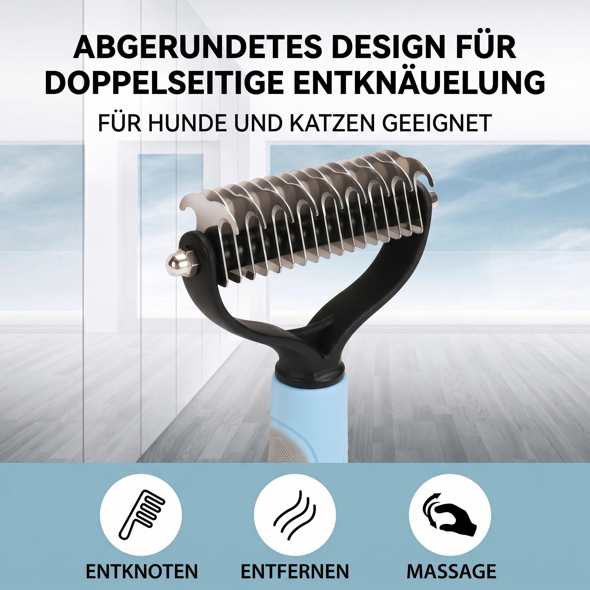 Pet Pro Grooming Tool, Unterwollkamm für Hunde Katzen 17 Zähne 2pcs | Edelstahl, TPR Griff, 17 Zähne, 2er Set, Langhaar Kurzhaar, Rundkopf, Fellpflege, Entfilzen, Blau Rosa