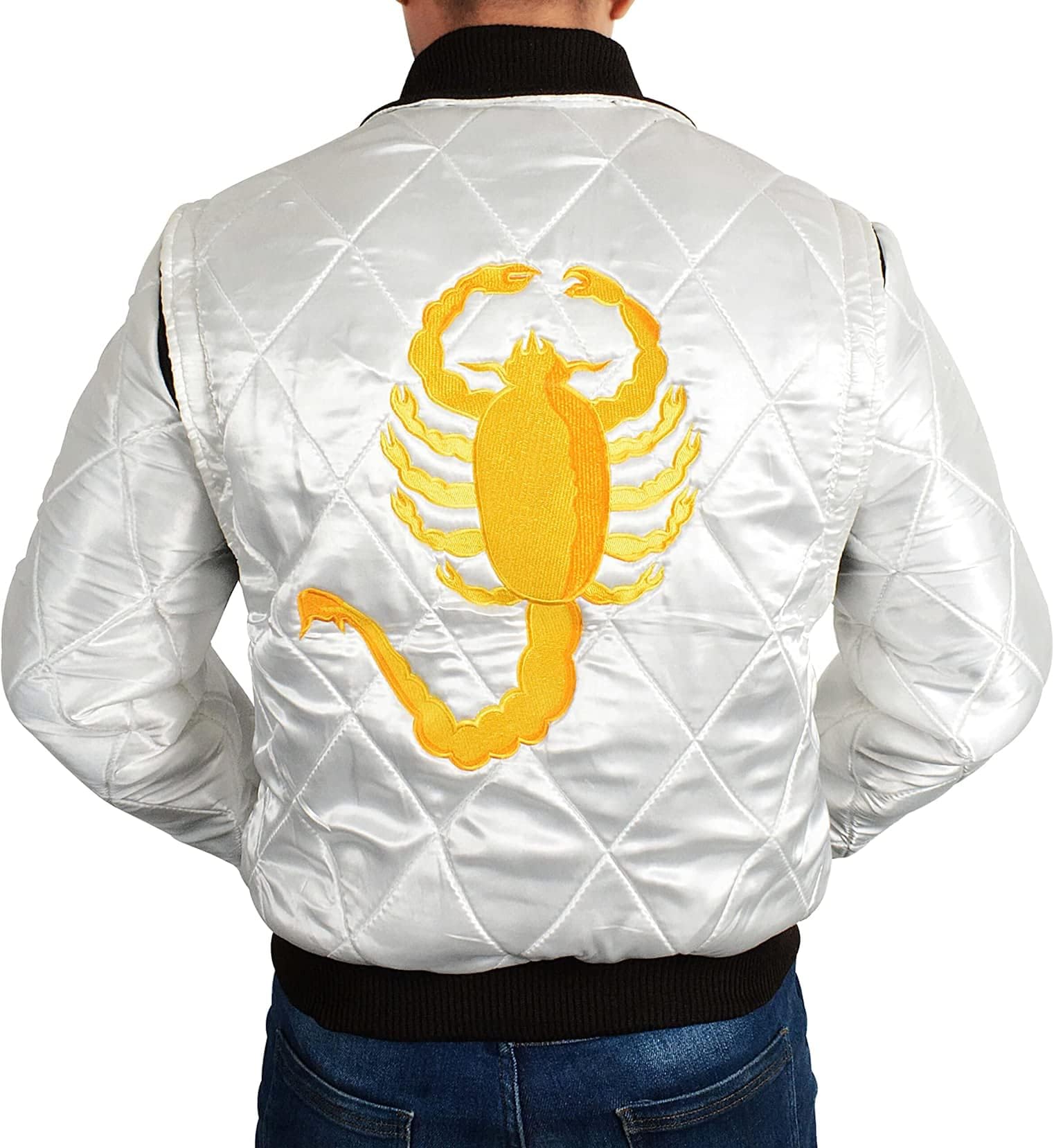 Mens Satin Bomber Golden Embroidery Quilted Style Jacket