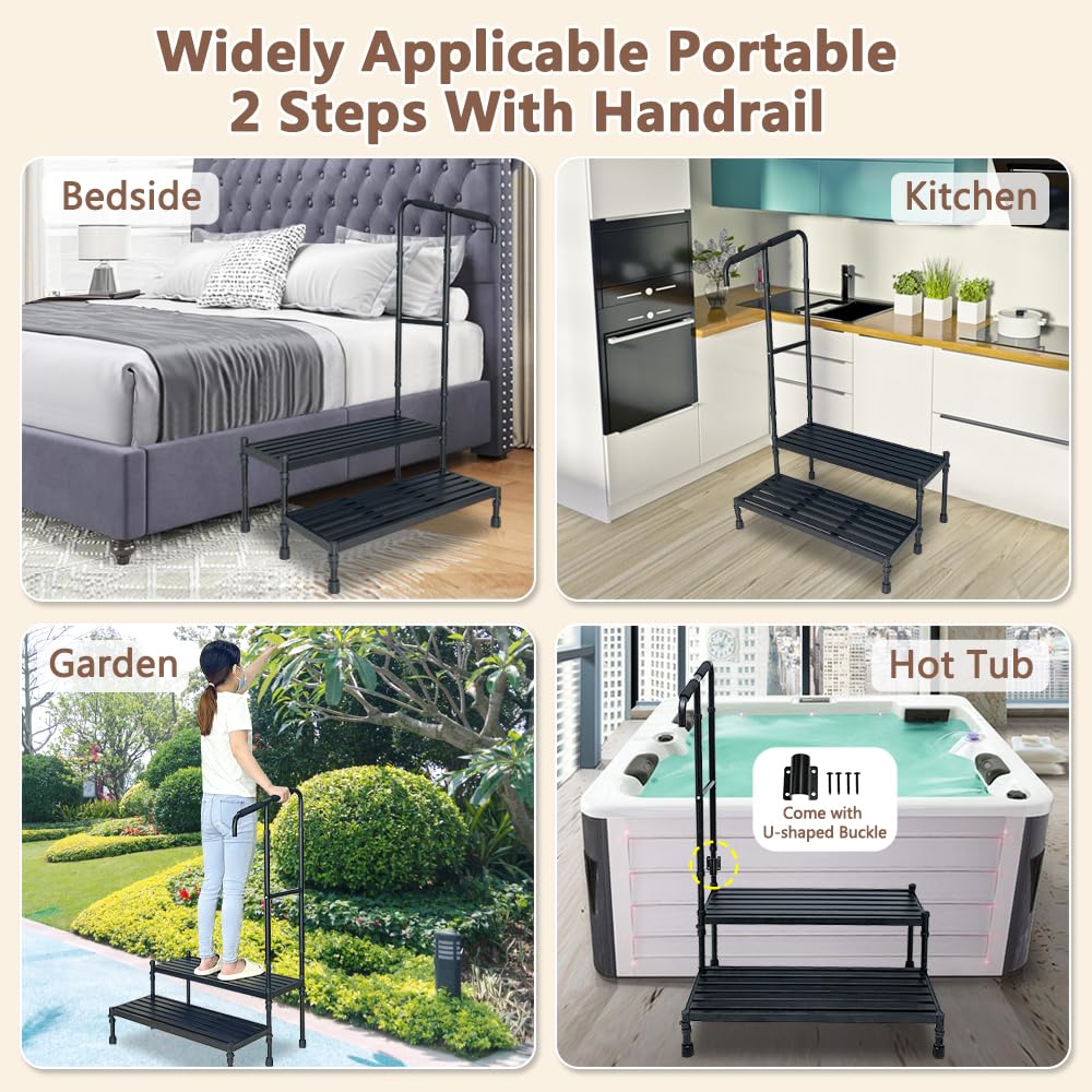 Taburete de seguridad para autocaravana, escalera de 2 escalones para exteriores, escalera de 2 escalones con pasamanos, escalones resistentes, escaleras para bañera de hidromasaje, remolques de
