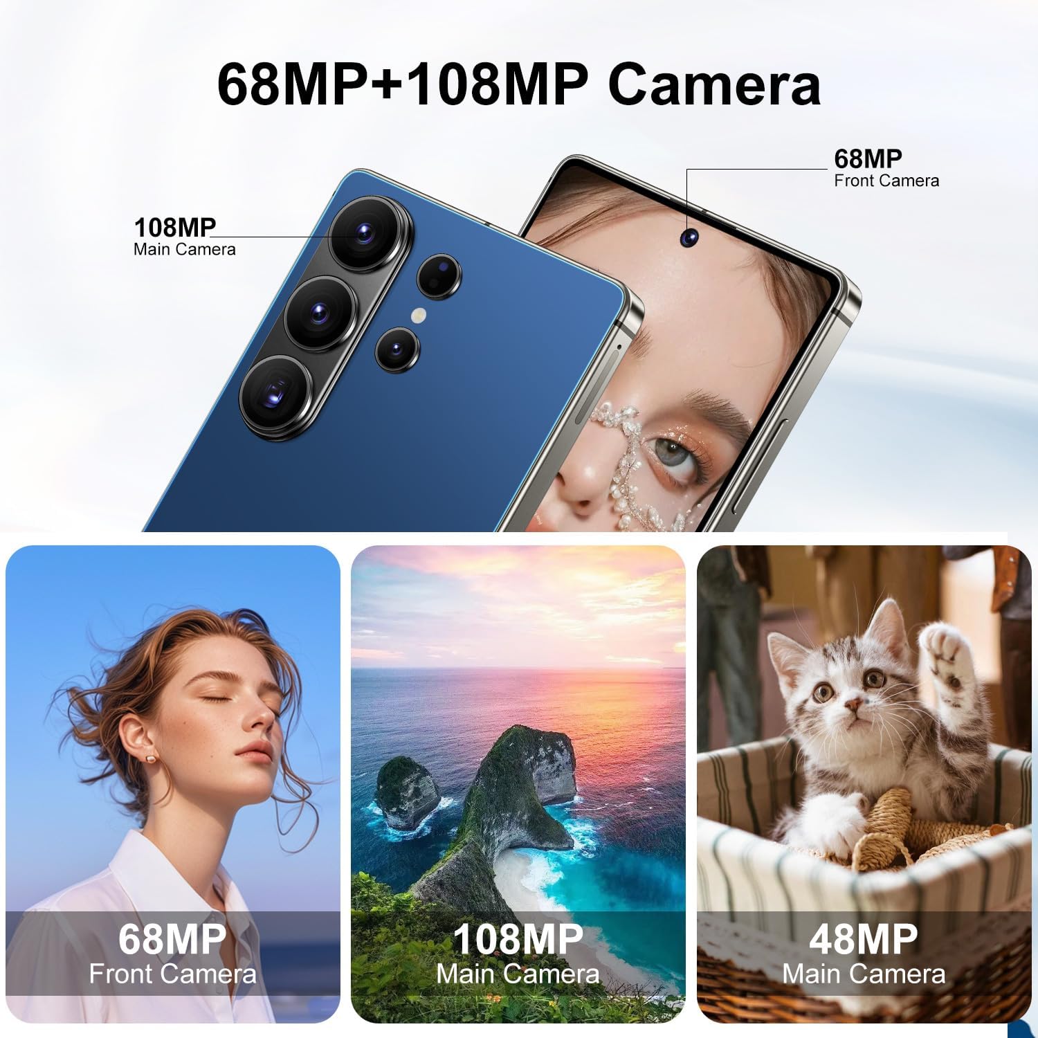 I26 Ultra 5G Unlocked Phones, Built in Pen, 7000mAh Long Battery Life Smartphone, 6.99" HD Screen Unlocked Cell Phone, 16+512GB Phone for Android15, Face ID/Fingerprint Lock/Dual SIM/GPS (Deep Blue)