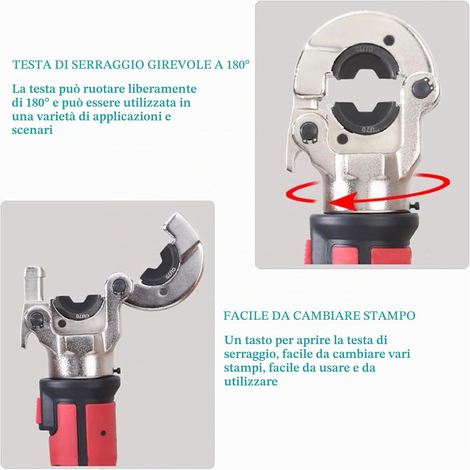 Crimpatrice Idraulica Ricaricabile 16-300Mm², Crimpatrice Elettrica Idraulica, Cavo Alimentato A Batteria Al Litio 18V 4A, Per Terminale In Alluminio Rame blue,Stainless steel