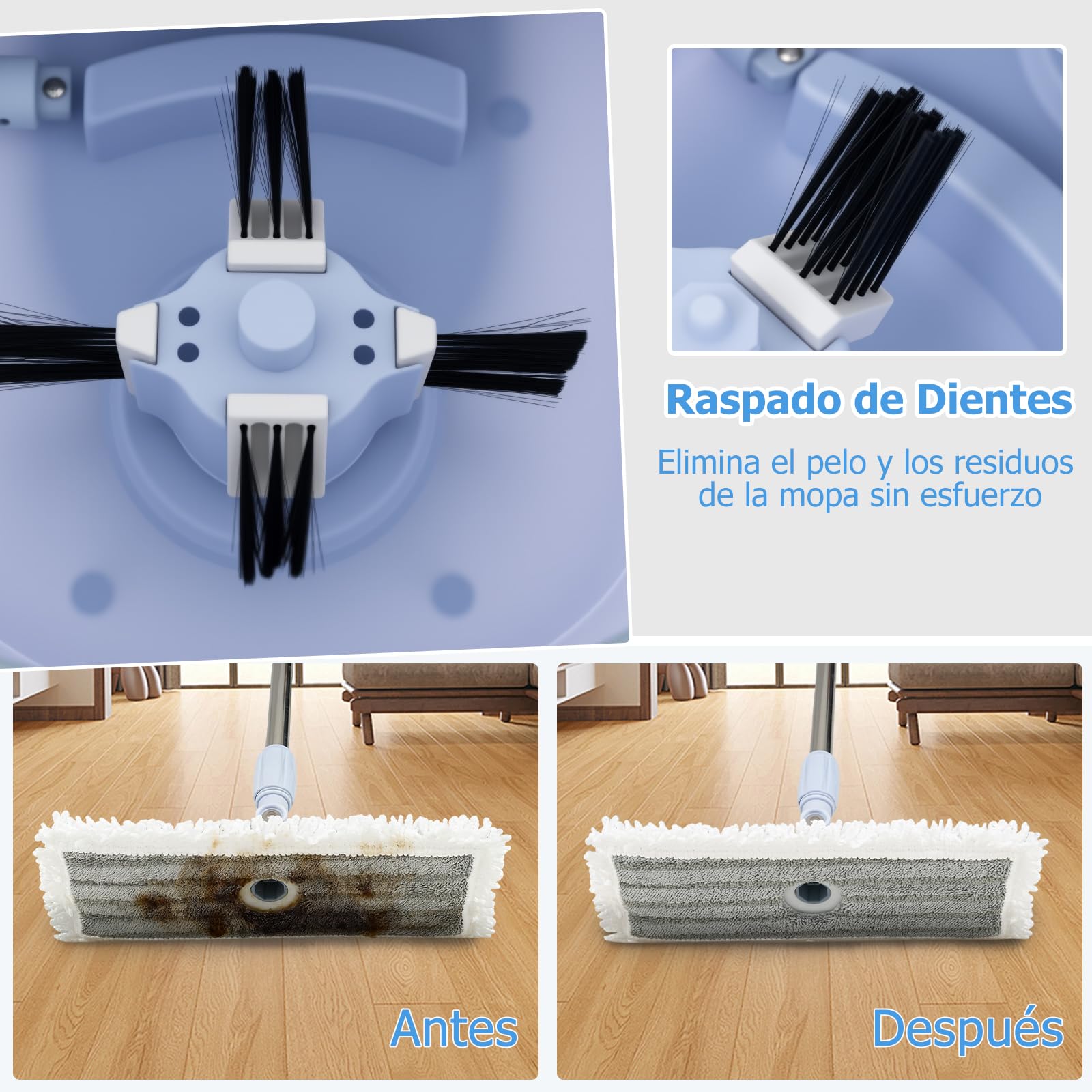 GOPLUS Set de Mopa y Cubo, Mopa Rotativa de Microfibra con Cubo de 2 Compartimentos, Escurrido sin Manos y Paños Reutilizables, Agua Limpia y Sucia, para Suelos y Ventanas (Azul,8,5 litros de Agua)