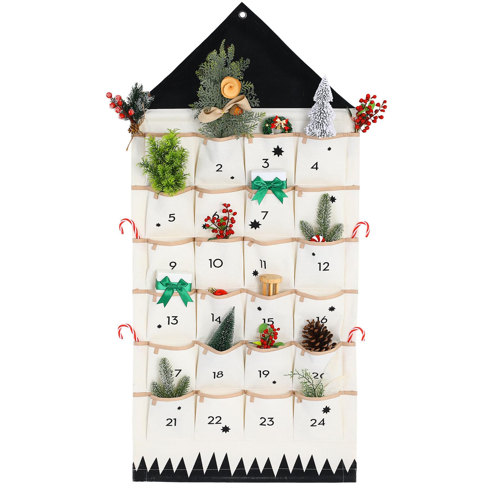Angoily Weihnachts Adventskalender Tasche aus Stoff 24 Fächer Hängender Aufbewahrungsbeutel für Wand und Tür Praktischer Weihnachts Organizer für Familie