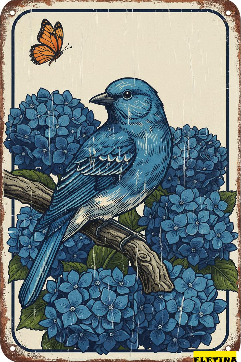 Flower And Bird Retro Wall Tin Sign, 8x12 Inch
