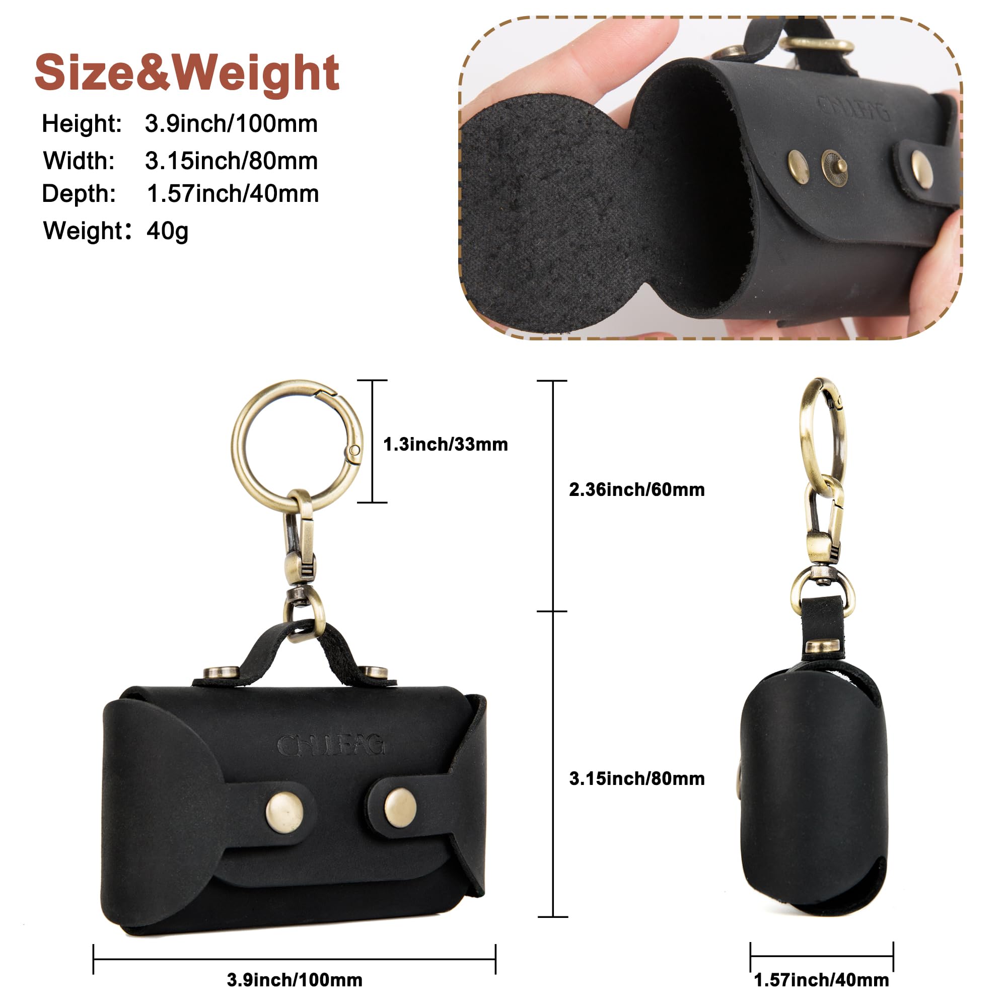 Dispensador de bolsas de piel para excrementos de perro hecho a mano con accesorio para cinturón, duradero, elegante soporte para bolsas de basura para perros, paseadores de perros, clip de