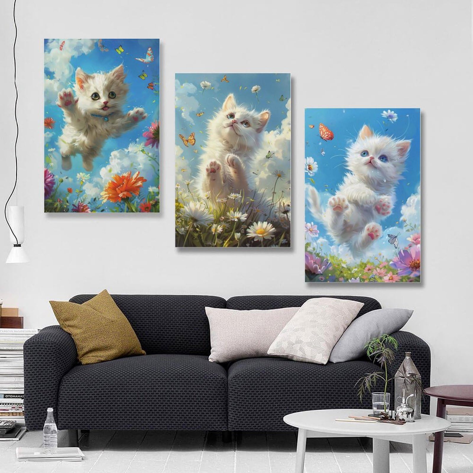 Amazon.co.jp: 3枚 花の中で遊ぶかわいい子猫 絵画 インテリア