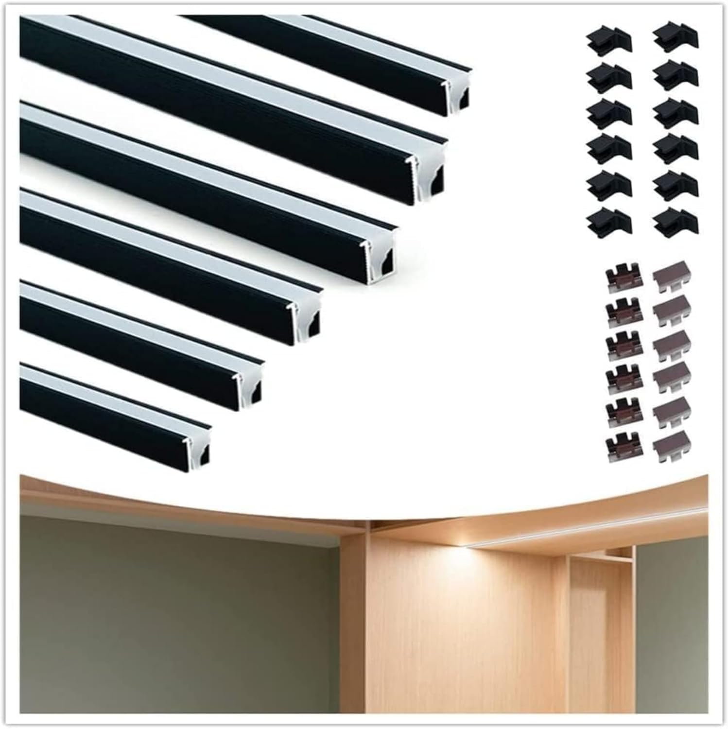 6Pack 3.3Ft/1M U Shape LED Aluminum Channel System with Silicone Cover, End Caps and Mounting Clips, for Indoor Living Room, Dining Room, Kitchen, Wordrobe