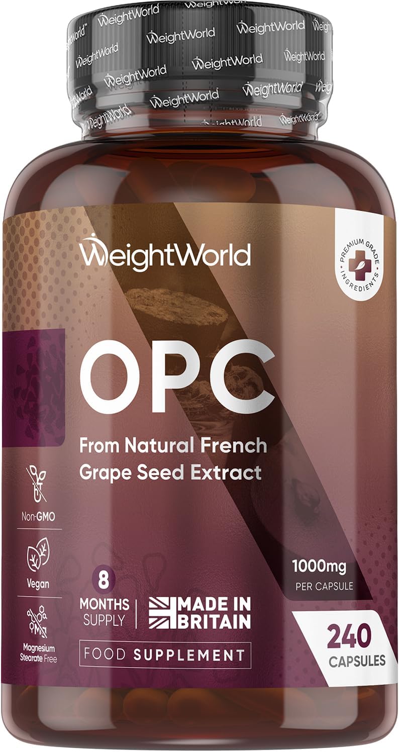 WeightWorld Grape Seed Extract Capsules 1000mg | 240 Capsules | 8 Months Supply | 95% OPC (Oligomeric Proanthocyanidins) | Vegan Polyphenols Supplement for Men & Women | 1 per Day | Made in the UK