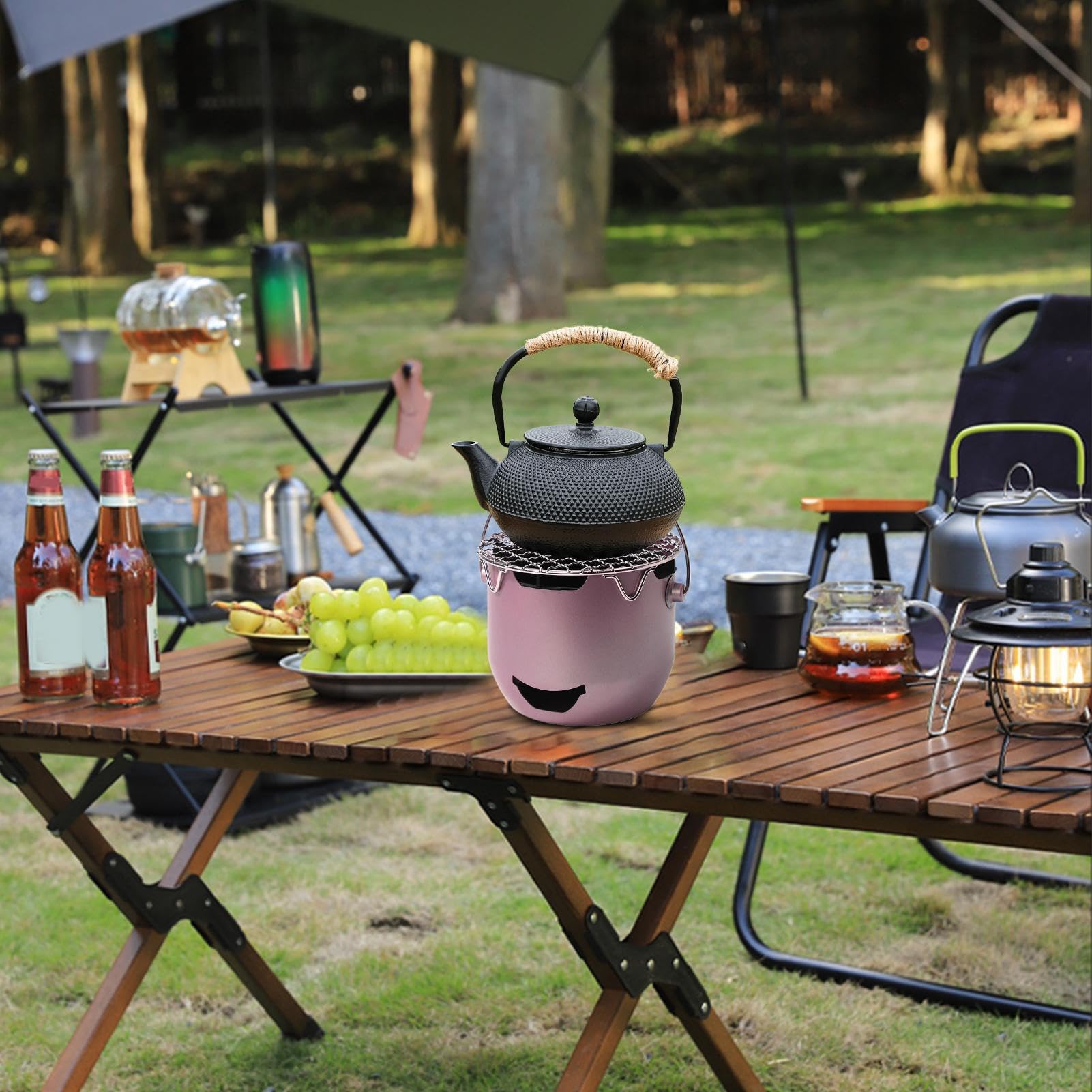 Przenośny grill na węgiel drzewny z uchwytem - stalowy sprzęt do gotowania na zewnątrz, kemping, ogród, patio, piknik i tailgating