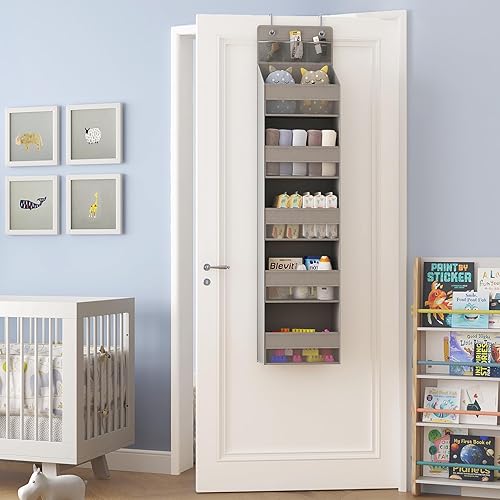 Miniatura 7 de Fixwal Organizador para colgar sobre la puerta, 6 estantes, con 3 bolsillos, para dormitorio, sala de estar, guardería, dormitorio, cocina, gris