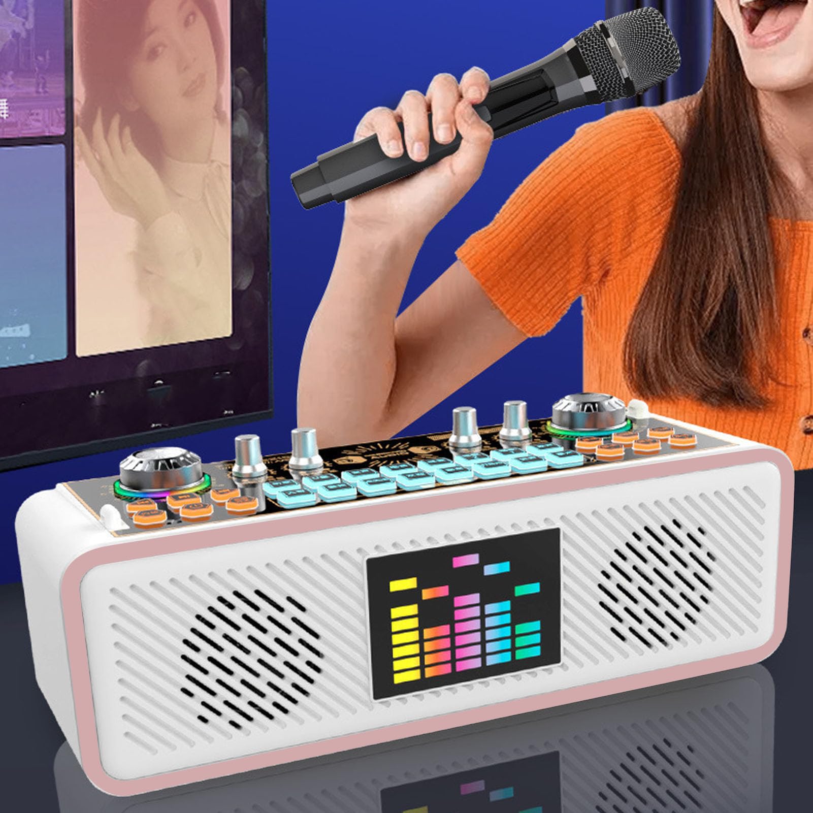 Yunir Pacchetto Attrezzatura Podcast, Kit Scheda Audio Karaoke Ricarica Tipo C, Altoparlante Bluetooth, Microfono Podcast per Wireless con Scheda Mixer Audio per Telefono PC1, per