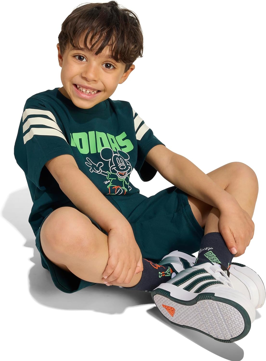 adidas Unisex-Kids Disney Mickey Mouse T-Shirt Set, Aurora Ivy/Off White/Lime Burst, 2 Years - Image 5