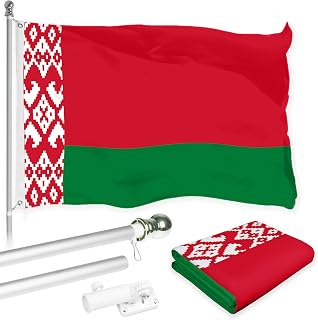 G128 Combo Pack: 6 Ft Aluminum Spinning Flagpole (Silver) & Belarus Belarusian Flag 3x5 Ft, LiteWeave Pro Series Printed 150D Polyester | Pole with Flag Included