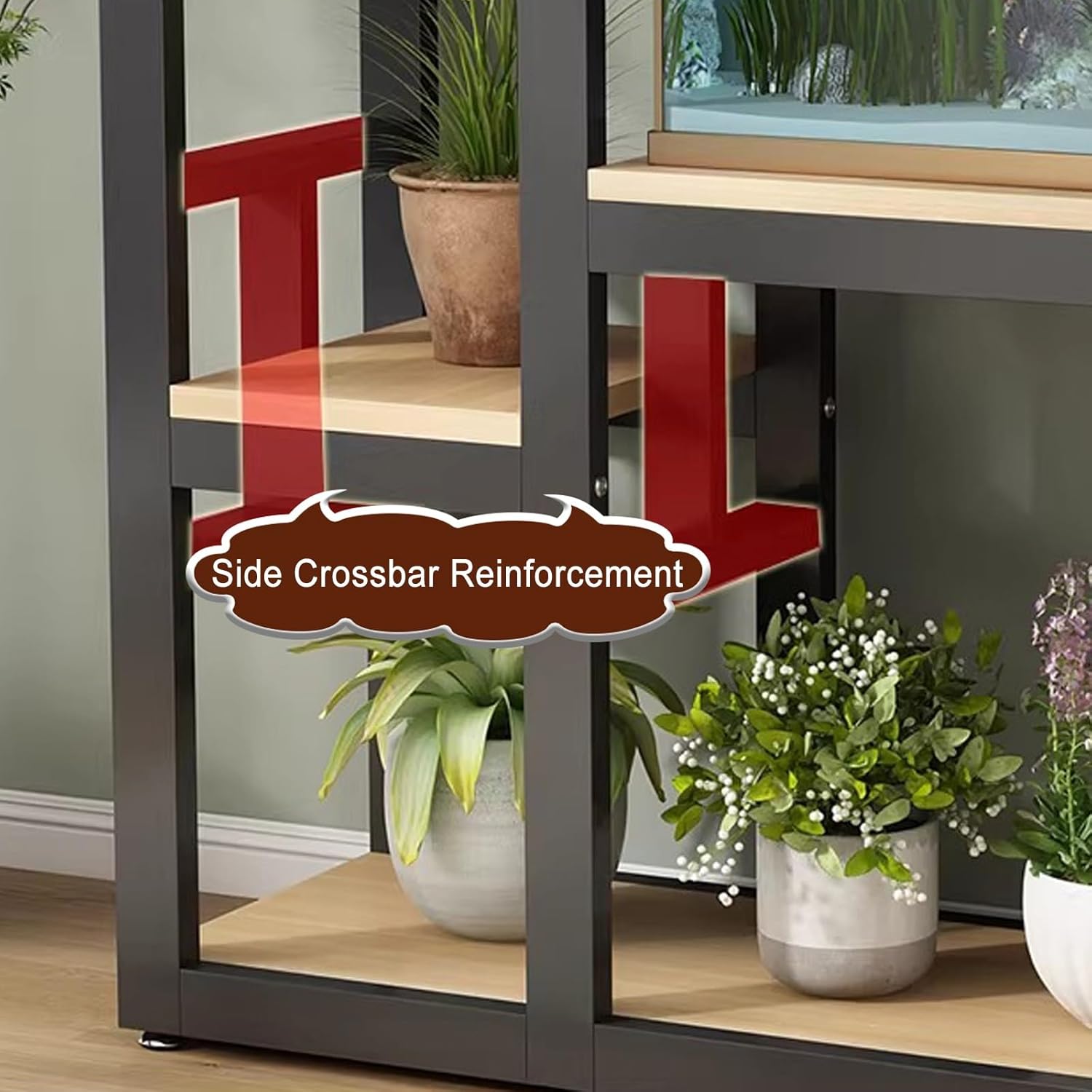 Fish Tank Stand, Aquarium Stand with Side Storage Shelf, Open Breeder Tank Rack with Adjustable Feet, Metal Frame, for Home Office(Black+White,80x30x110cm)