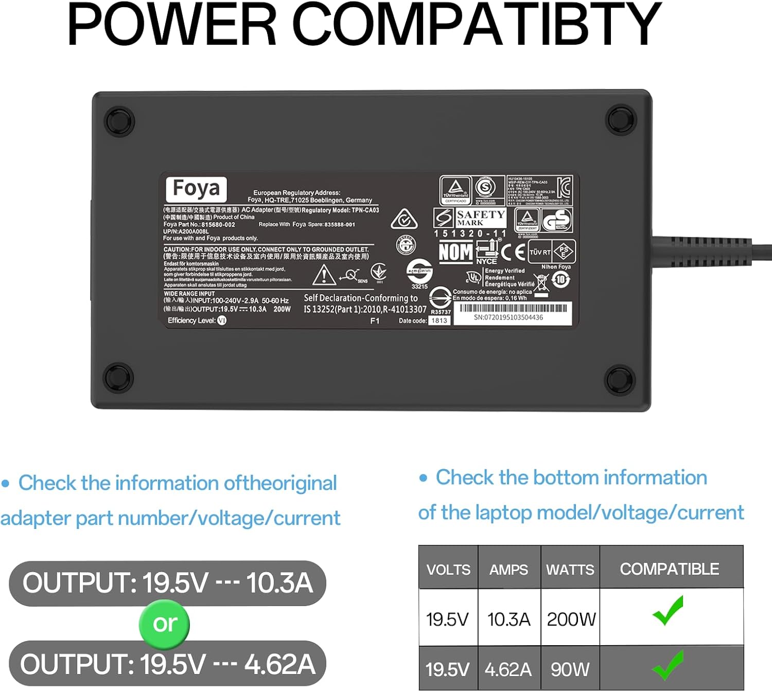 200W Ac Adapter Fit for HP Victus Gaming 15 16 Pavilion Gaming 15 16 17 Omen 15 17 Zbook 15 17 Compatible with TPN-DA10 TPN-LA21 ADP-200HB B 710415-001 L41856-001 776620-001 19.5V 10.3A Laptop Charger