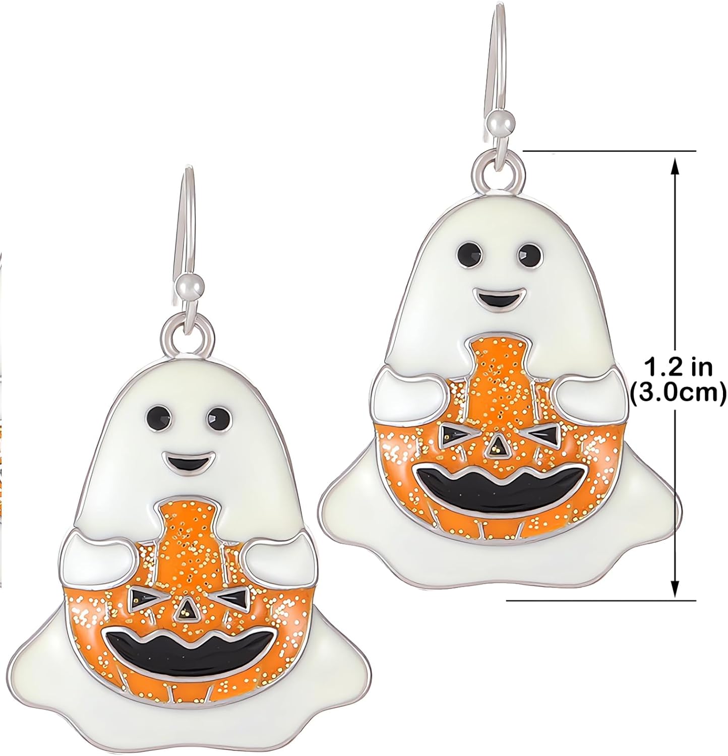 Halloween Ghost Dangle Earrings, Silver Plated White Enamel Spooky BOO Design Drop Earrings, Halloween Party Costume Jewelry for Women Gift - Image 4