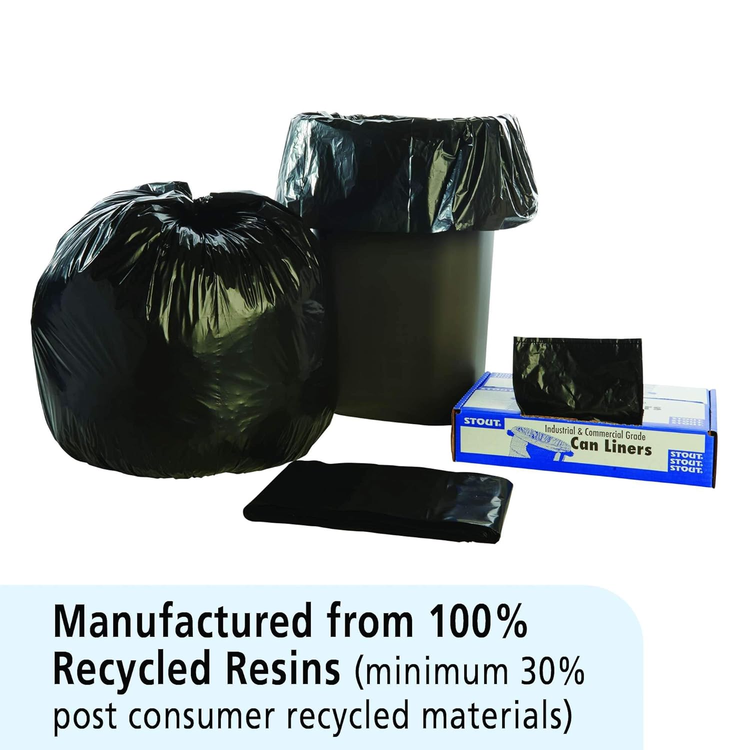 Stout by Envision Commerical 33 Gallon Can Liners - 100 Bags - 1.3 mil Heavy Duty Industrial 100% Recycled Puncture & Tear Resistant Garbage Trash Bags : Industrial & Scientific
