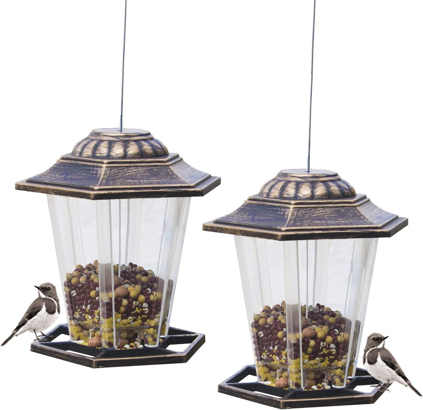 Funpeny Hanging Wild Bird Feeder, 2 Pack Panorama Gazebo Bird Feeders and Garden Decoration for Bird Watchers and Children
