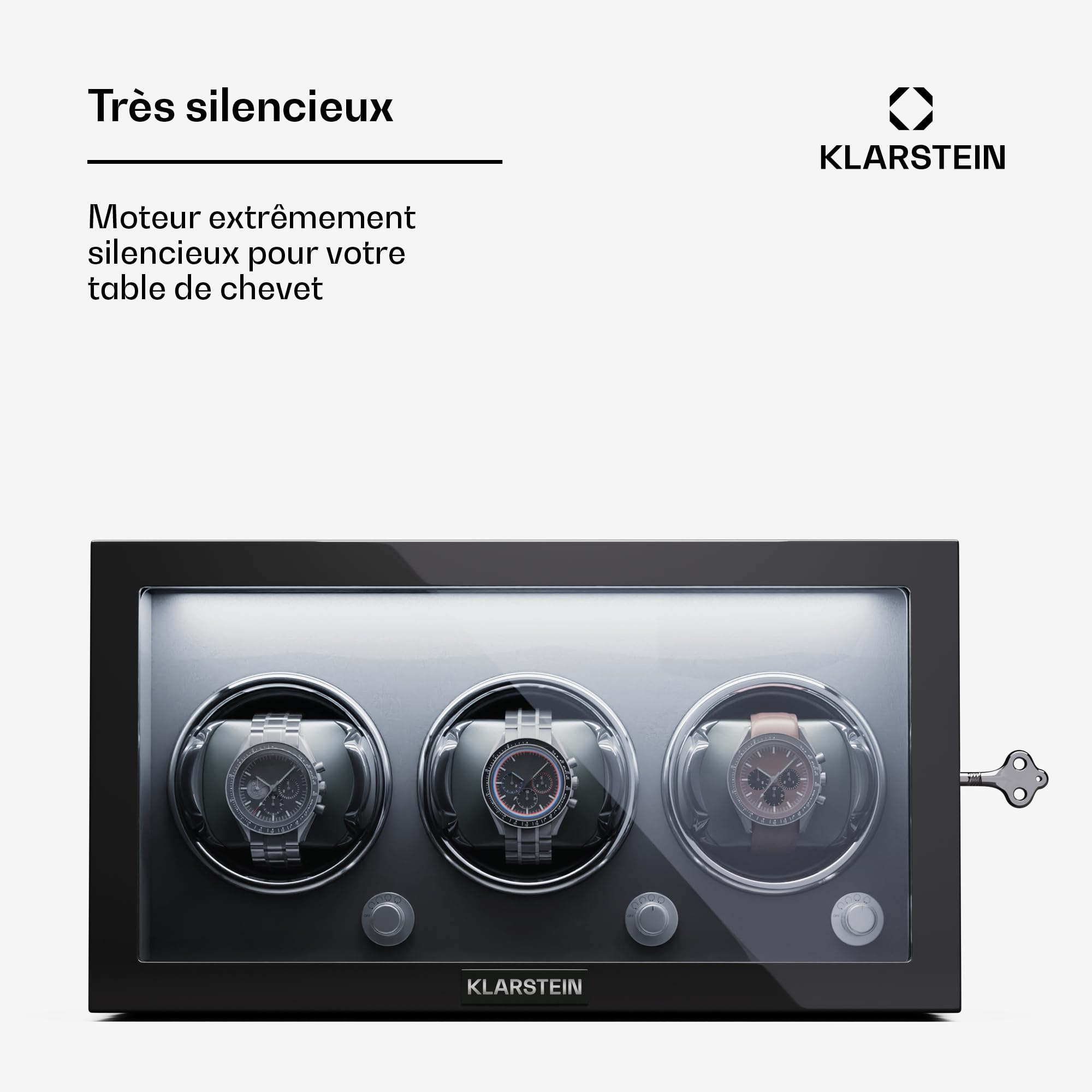 KLARSTEIN Remontoir pour Montres automatiques, Remontoir de Montre Automatique pour 3 Montres, Remontoir de Montre Automatique avec Porte en Acrylique, LED Bleues, avec 5 réglages TPJ