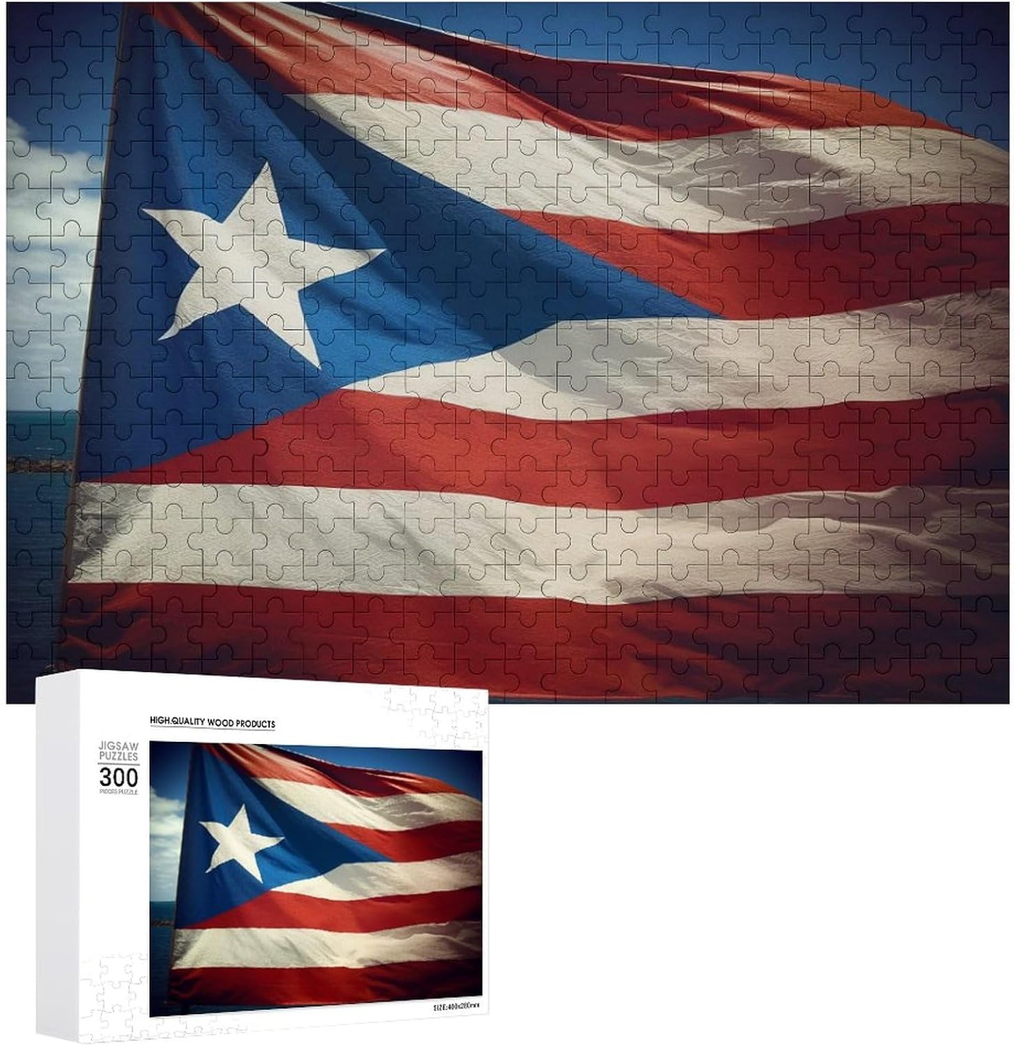 Wooden Puzzle for Adults, Suitable for Home Use, Puerto Rico Wallpaper Flag Printed, Perfect Match
