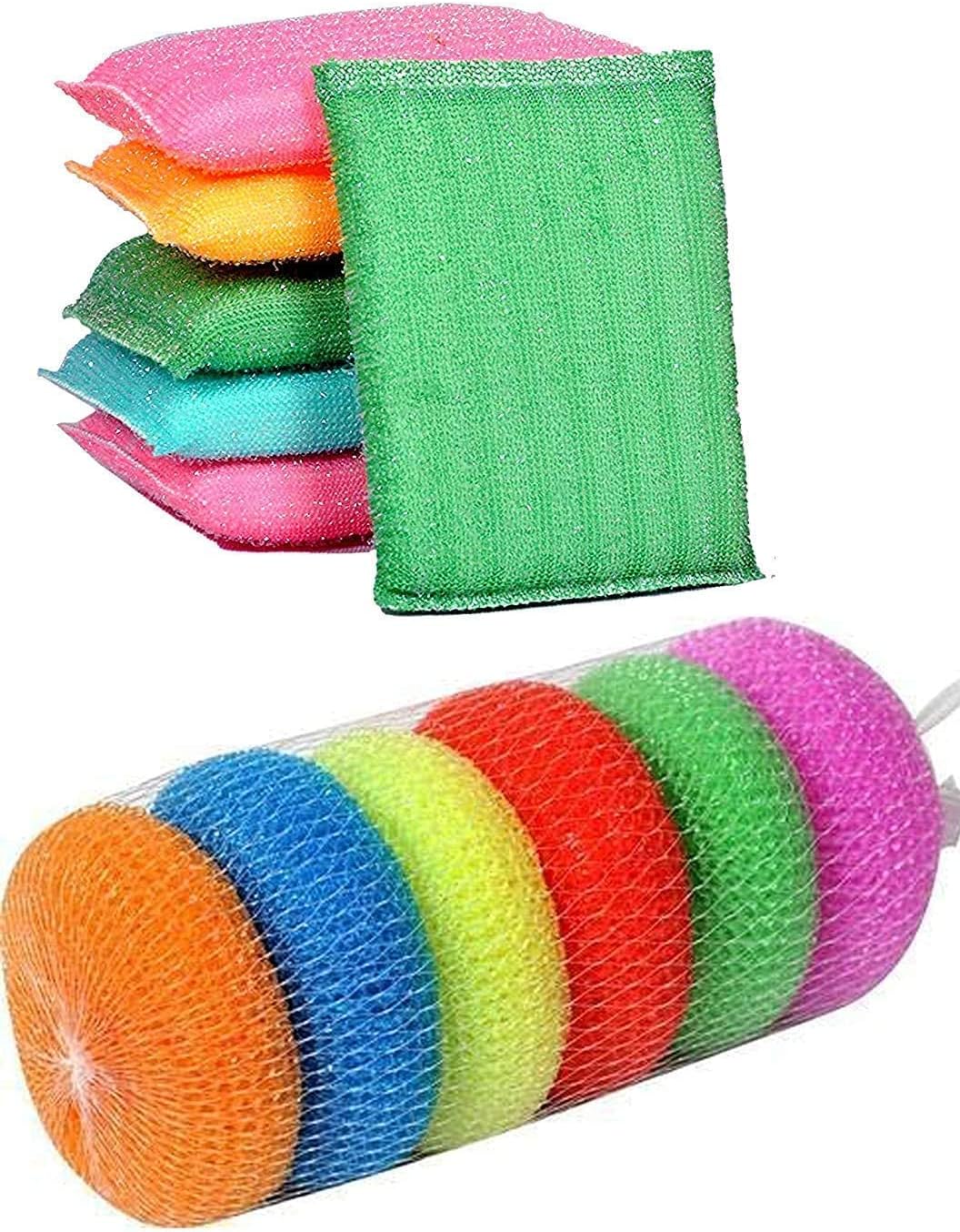 GIRLYZ Attire Colorful Foam Pad & Plastic Scrub Pads Sponge Scourer Kitchen Scrubber for Dish/Utensils/Tiles Cleaning (Pack of 3 Color Foam Pad Sponge & 3 Plastic Scrub Pads Foam Pad Sponge Scourer)