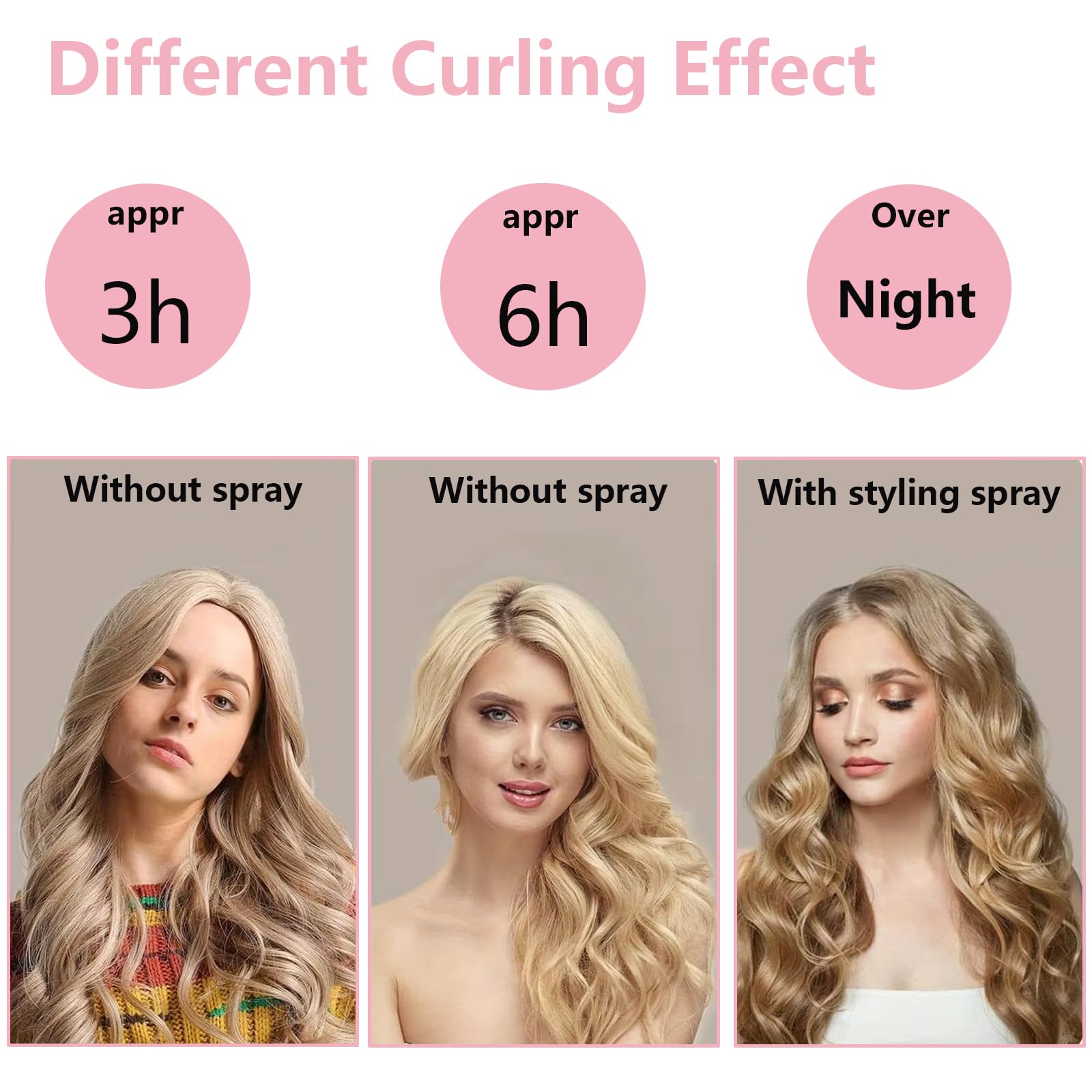 ﻿ Rizador Pelo Sin Calor,palo de pelo rizado sin calor,traje de pelo largo para perezosos,Rizadores de Ondas Con Diadema Suave Para Dormir,adecuado para cabello medio y largo (Rosa) ﻿ — view 6