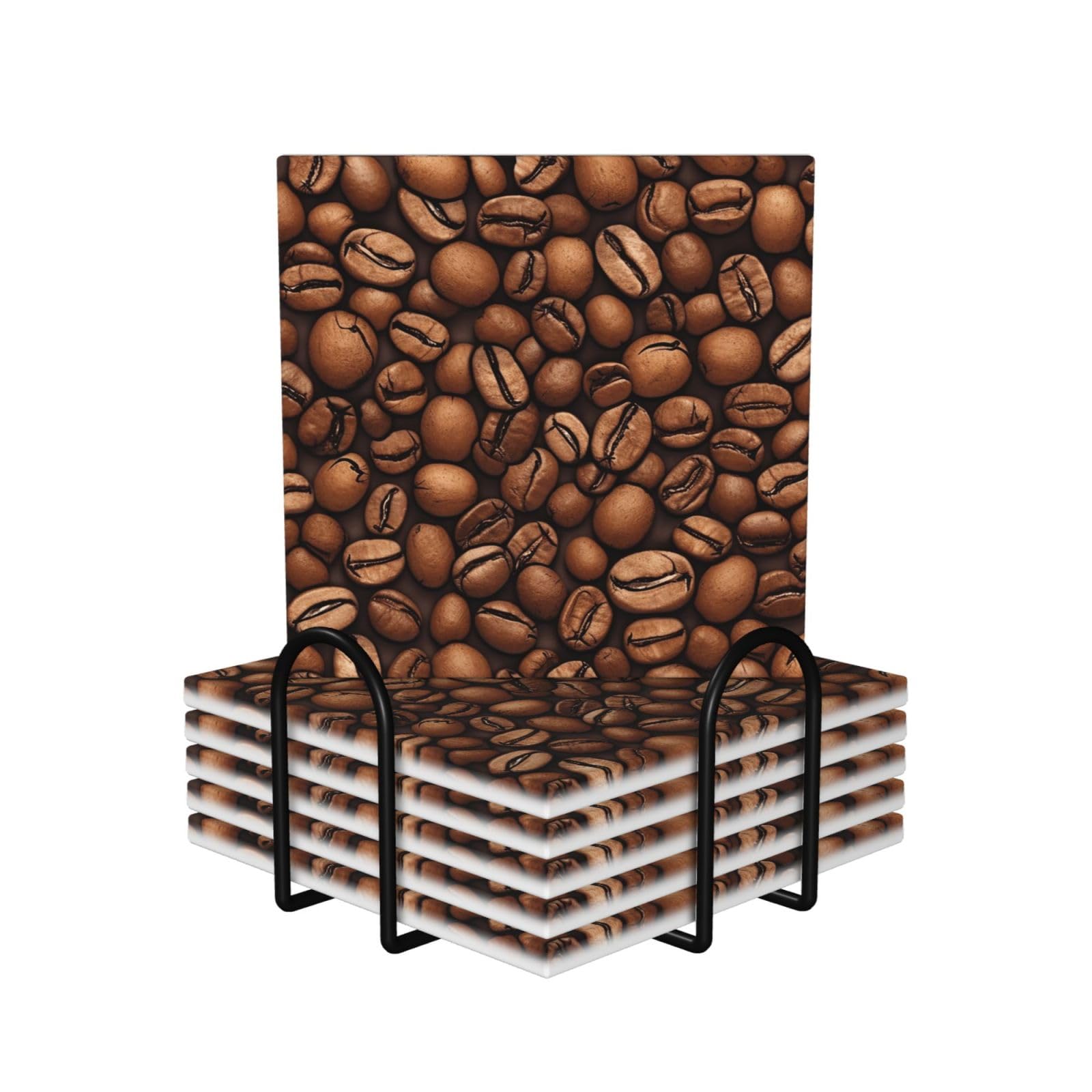 Dessous de verre en céramique lot de 6 avec support absorbant et dos en liège motif café