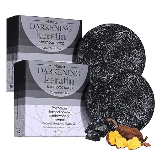 Barra de champú para oscurecer el cabello, jabón de champú de carbón de bambú orgánico, barra de champú Polygonum, cuero cabelludo de limpieza