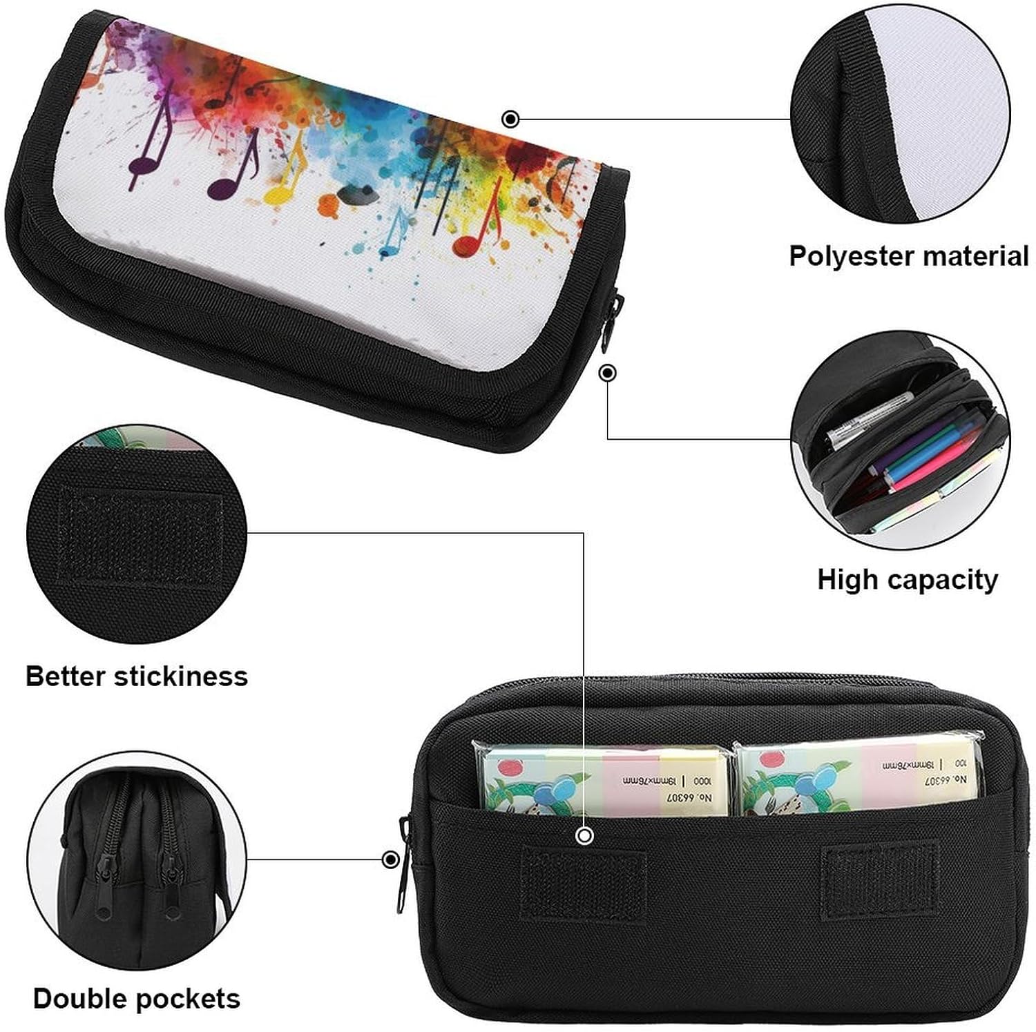 Colorful Music Pencil Case with Zipper 2 Compartment image 3