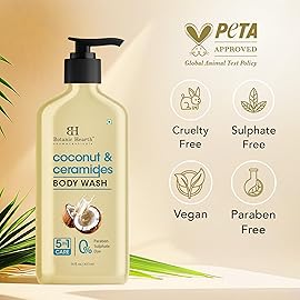 Botanic Hearth Coconut & Ceramides Body Wash - Hydrating Shower Gel for Soft, Smooth Skin, 5-in-1 Gentle Cleanser, Sulfate & Paraben Free - 16 fl oz