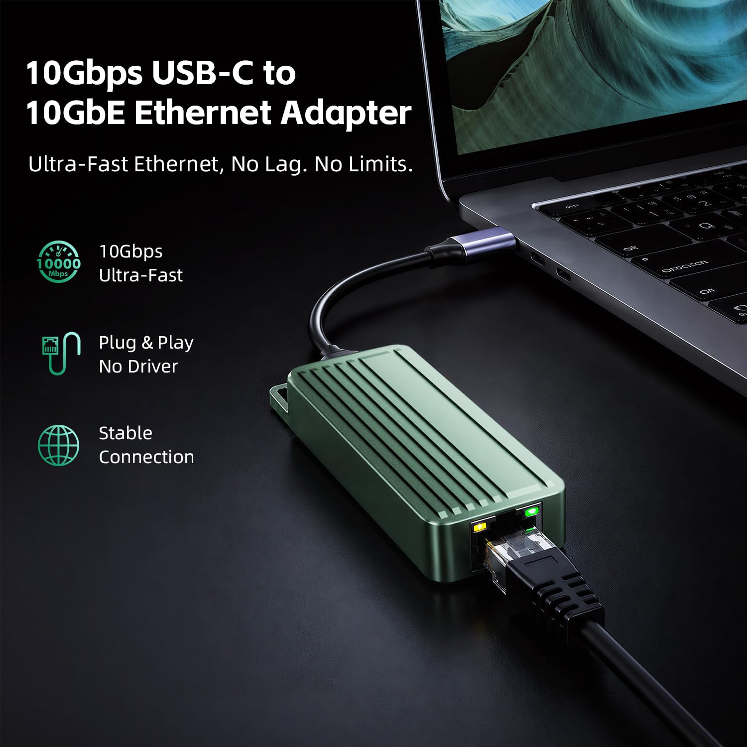 Adaptador USB C a Ethernet de 10 Gbps, USB 3.2 Gen 2x2 Tipo-C a RJ45 10G LAN Dongle de red con chip Realtek RTL8159, compatible con Thunderbolt 3/4 para MacBook, Windows 11, NAS, PC
