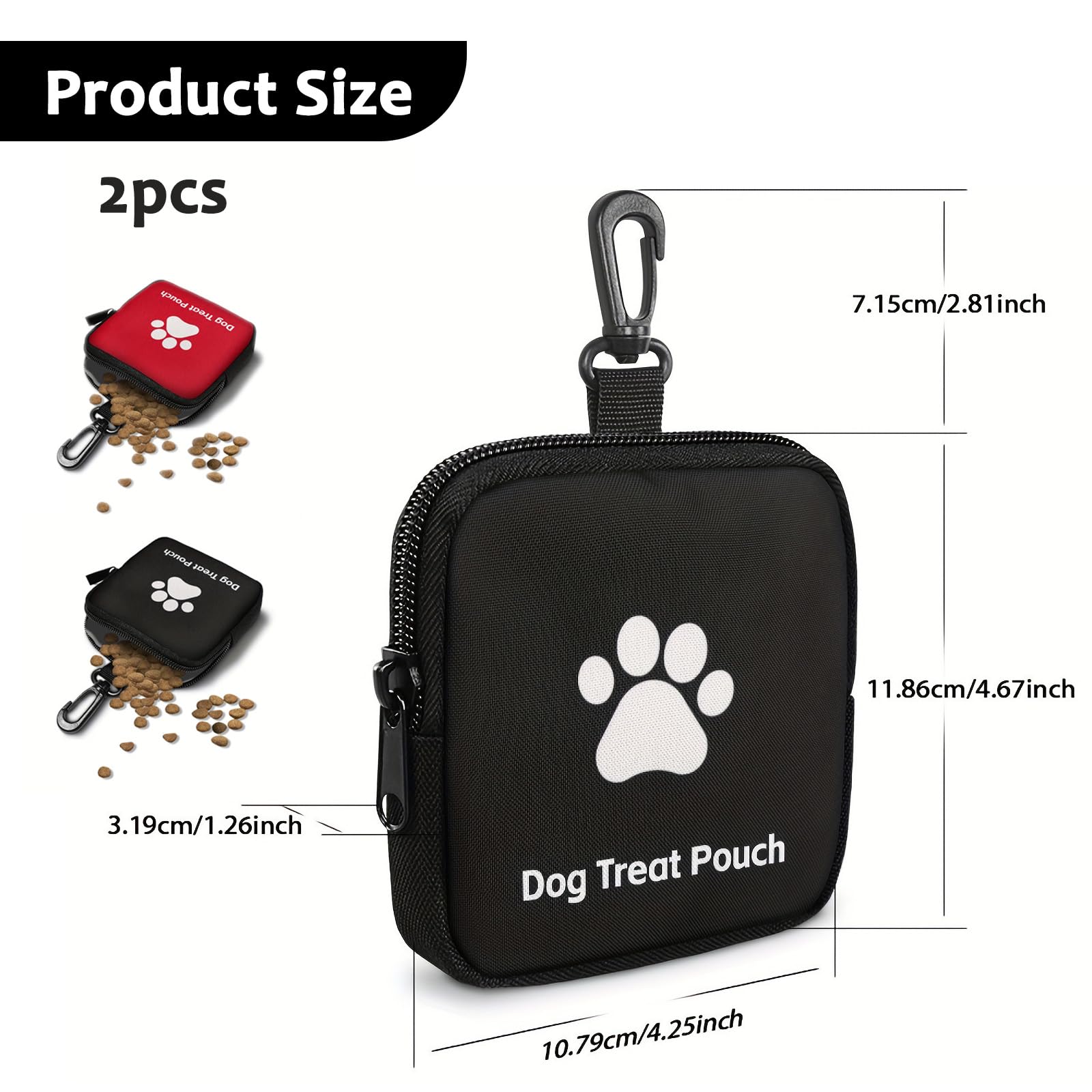 2 Pezzi Porta Premietti per Cani Borsa, Borsa Addestramento Cane Porta Premietti per Cani con Cerniera e Moschettone, Portas Croccantini Cane, per Viaggi, Uso Esterno (Rosso, Nero)