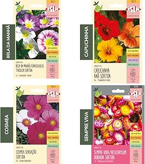 Kit 4 Sementes de Flores (Bela da Manhã, Capuchinha, Cosmea, Sempre Viva)