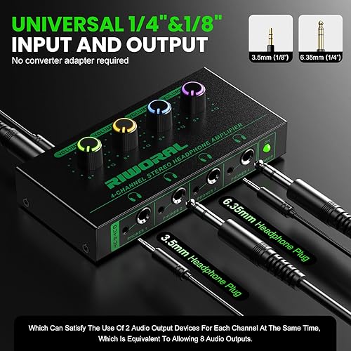 Miniatura 3 de Amplificador de auriculares de 4 canales con entrada de conector TRS de 0.138 in0.250 in para DJ mezclador amplificador divisor con 8 puertos de