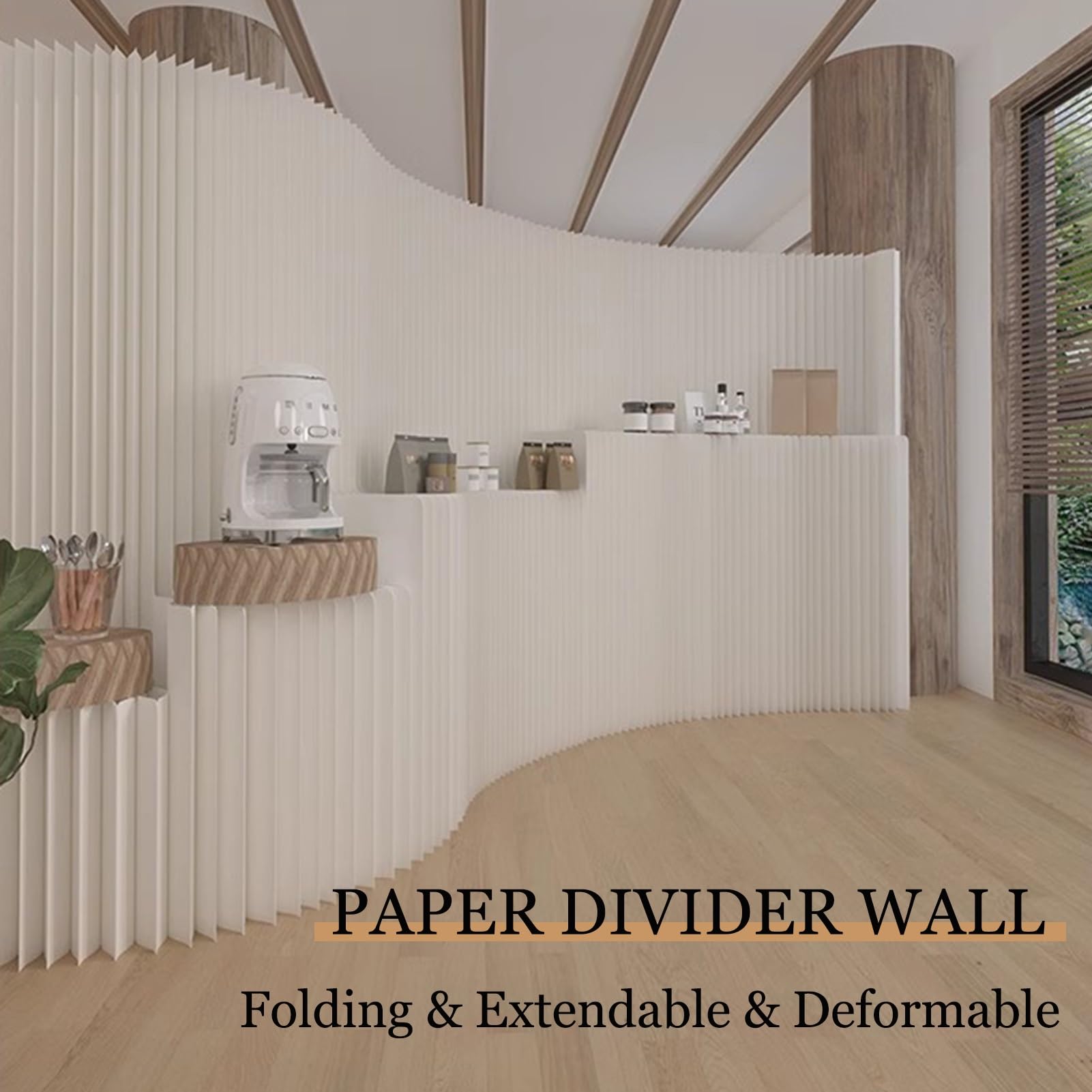 Divisori per ambienti, Pareti divisorie pieghevoli for la privacy con ripiano portaoggetti(2.4x5m/7.87x16.4ft)
