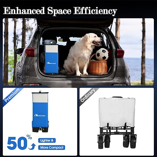 Miniatura 4 de Moon Lence Carro de mano plegable para exteriores, resistente, plegable, portátil, con ruedas de playa todo terreno, mango ajustable y soportes para