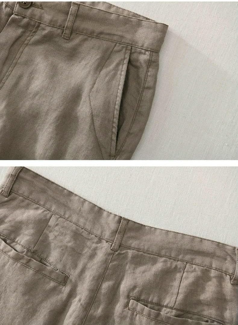 Linen Mens Shorts Pants Summer Thin Loose Beach Sport Jogger Knee Length Pants Simple Breathable Skin-Friendly Capris