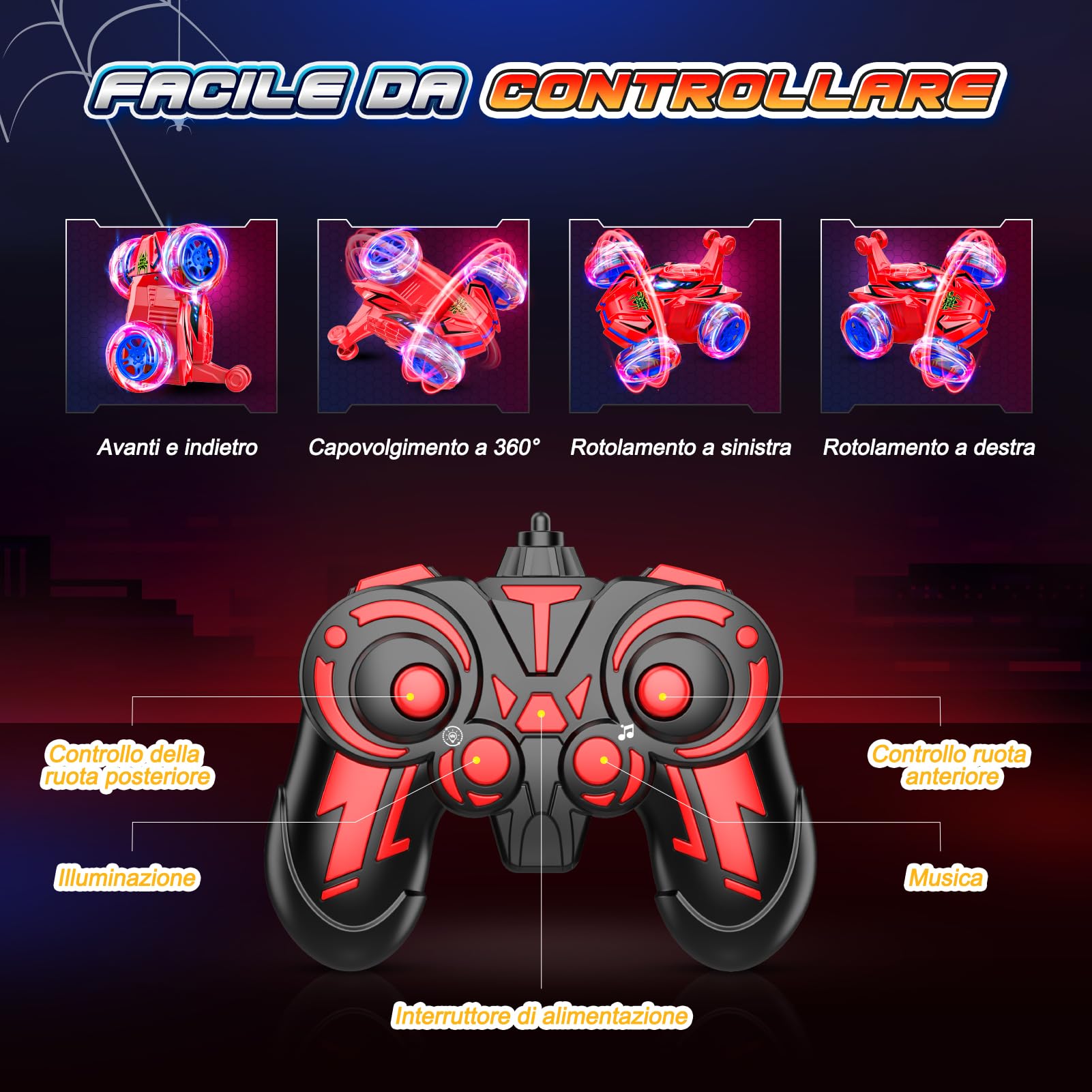 Braxel Macchina Telecomandata per Bambini, Giochi Bambino 3-6 anni Maschio Regalo Natale Spider Giocattolo Regalo Bambino 3-10 Anni Giocattoli Bambino Auto Telecomandata